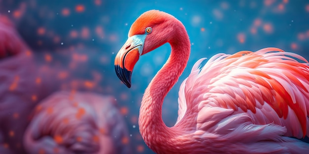 KI-generierte KI, generativ, rosa Farbe, süßer Flamingo-Vogel, Urlaub, Ruhe, Party-Atmosphäre, grafische Kunst