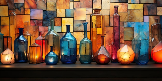 KI-generierte KI-generative abstrakte geometrische Glaskristallflaschenbehälter Zeichnungsmalerei