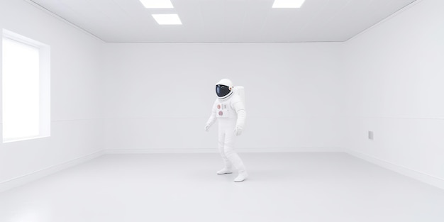 KI-generierte KI-generative Astronaut in einem weißen leeren Raum Minimaler Raumabenteuer Anzug Ansicht Grafik