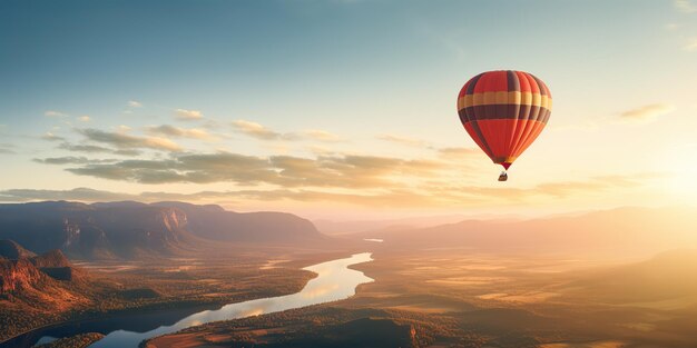 KI-generierte KI-generative Aussicht auf den schönen Sand der Natur im Freien mit dem Heißluftballon