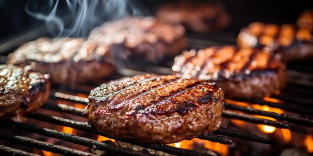 KI-generierte KI-generative Bbq-Grill-Grill-Steak-Feuer-Flammen-Fleischzubereitung eines saftigen Abendessens