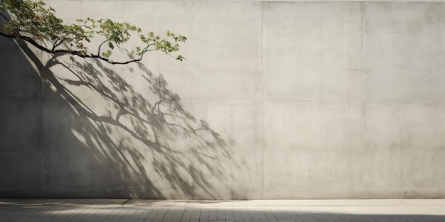 KI-generierte KI-generative Betonstein-Felsmauer mit Baum Einfache minimale Mockup-Mauer