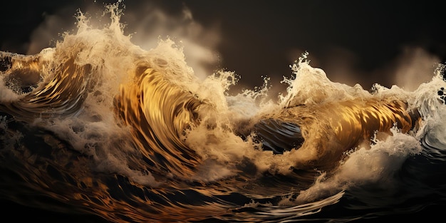 KI-generierte KI-generative dunkle schwarze und gelbe Spritzwasser-Meer-Ozean-Wellen dekorativer Hintergrund Grafik-Kunst-Illustration