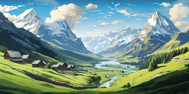 KI-generierte KI-generative Europa Schweiz Natur im Freien Bergwald wilde Landschaft Hintergrund Grafik Illustration