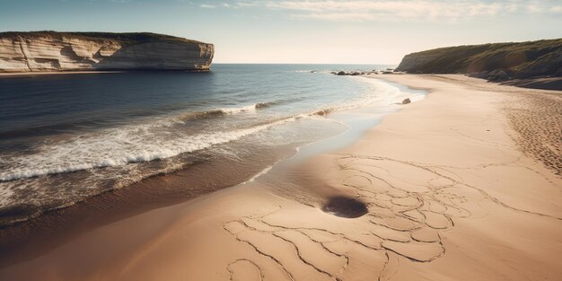 KI-generierte KI-generative Fotoillustration der Herzform auf Sand. Urlaubsliebe romantische Atmosphäre