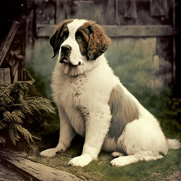 KI-generierte KI-generative fotorealistische alte Vintage-Retro-Fotoillustration eines süßen Haustierhundes