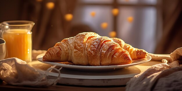 KI-generierte KI-generative frisch gebackene, goldene, leckere, traditionelle Croissant-Grafik