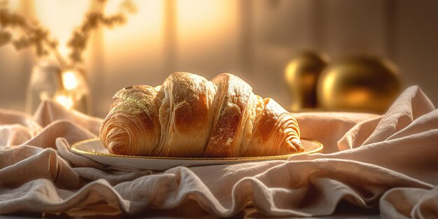 KI-generierte KI-generative frisch gebackene, goldene, leckere, traditionelle Croissant-Grafik