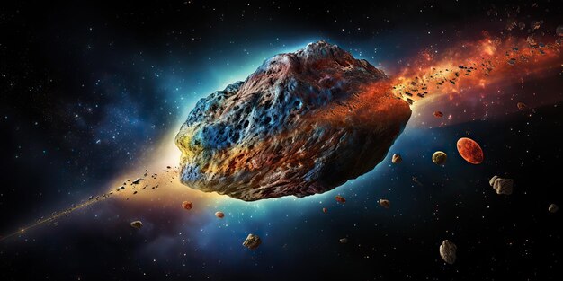 Foto ki-generierte ki-generative galaxie außenraum fliegender asteroid universum galaxie gefahr katastrophe grafikkunst