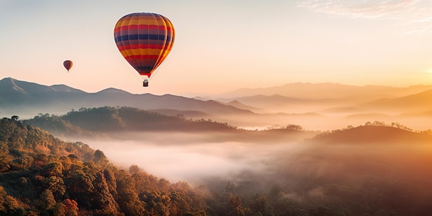 KI-generierte KI-generative Heißluftballonfliege in Thailand Chiang Mai Berg Grafikkunst