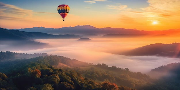 KI-generierte KI-generative Heißluftballonfliege in Thailand Chiang Mai Berg Grafikkunst