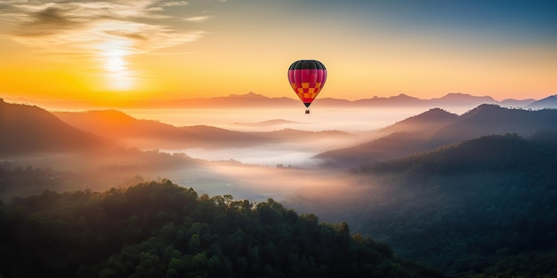 KI-generierte KI-generative Heißluftballonfliege in Thailand Chiang Mai Berg Grafikkunst