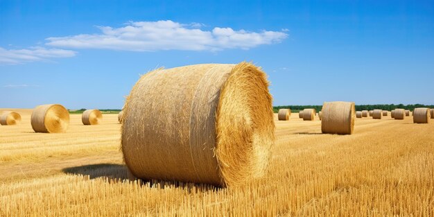 KI-generierte KI-generative Herbsternte auf dem Land, Landwirtschaft, Rundballenstapel