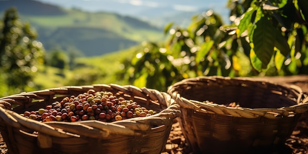 KI-generierte KI-generative Kaffeebohnenplantage, Natur, Außenlandschaft