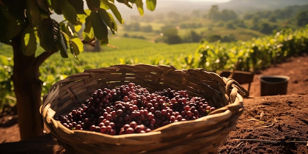 KI-generierte KI-generative Kaffeebohnenplantage, Natur, Außenlandschaft