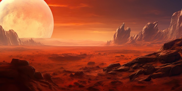 KI-generierte KI-generative Mars-Planetenlandschaftsoberfläche Galaxienraum-Zukunftsansichtsszene