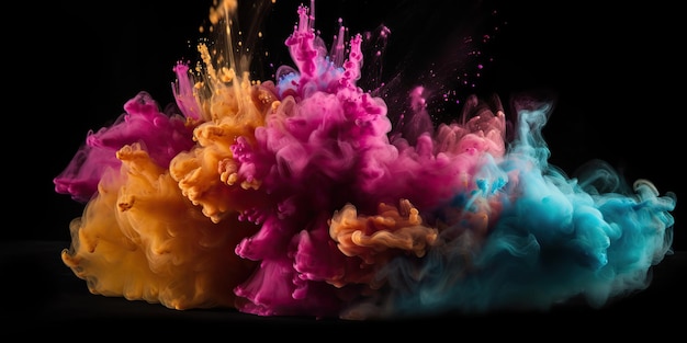 KI-generierte KI-generative Motion-Grafikillustration von explodierenden Spritzern von Farbpulver Kann für Hintergrunddekoration oder Grafikdesign verwendet werden Grafikkunst