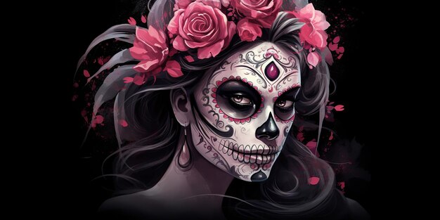 Foto ki-generierte ki-generative muertos mexikanischer lateinamerikanischer tag der toten feiertags-karnevals-frauen-make-up