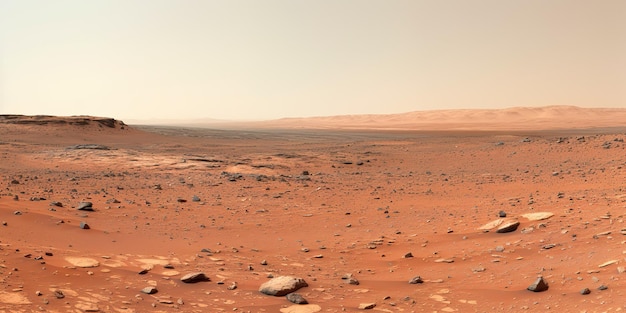 KI-generierte KI-generative Natur im Freien, Mars-Planetenoberfläche, Landschaftshintergrund, rote Galaxie