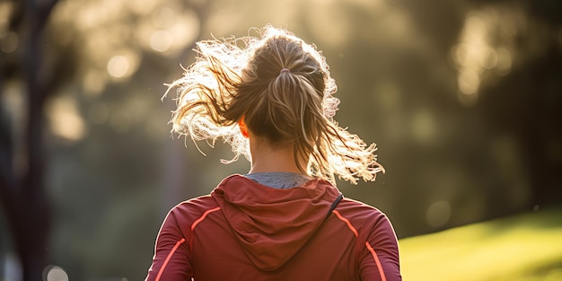 KI-generierte KI-generative Outdoor-Natur-Trail-Running-Jogging-Frau-Mädchen-Ansicht von hinten