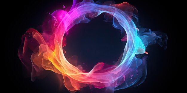 KI-generierte KI-generative Runde Kreise Neon leuchtende Farbe Rauch mystisches Element Grafik