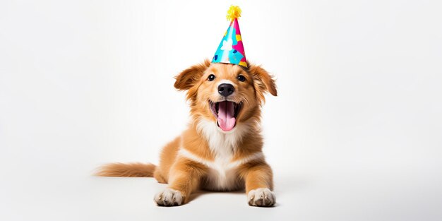 KI-generierte KI-generative Schöne lustige Hund Haustier in Geburtstagsfeier Hut Feiern Grafik