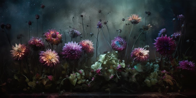 KI-generierte KI-generative schöne Ölmalerei Blumen Ästhetik inspiriert von dunkler Stimmung Tim Burton Vibe Grafik