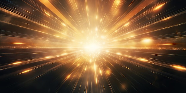 KI-generierte KI-generative Sonnenschein-Lichtstrahl burst gelbe Farbe im dunklen schwarzen Raum Galaxiehintergrund Grafische Kunst Illustration