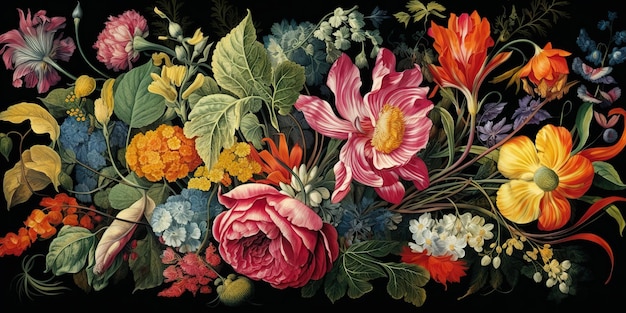 KI-generierte KI-generative Vintage-Retro-Blumen pflanzen organischen, dekorativen, inspirierenden Hintergrund