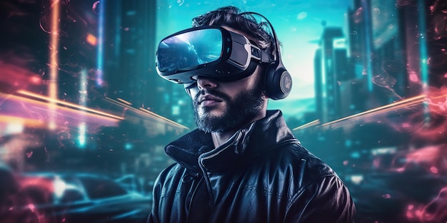 KI-generierte KI Generative VR AR Virtual-Reality-Maske Helm Brille Zukunftsinnovation Technologie Daten Gehirn Geist Wissenschaft Grafik ArtxA