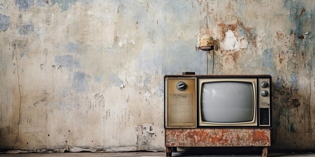 KI-generierte KI-generativer alter Vintage-Retro-CRT-Fernseher an der Wand von Tom Toft Graphic Art
