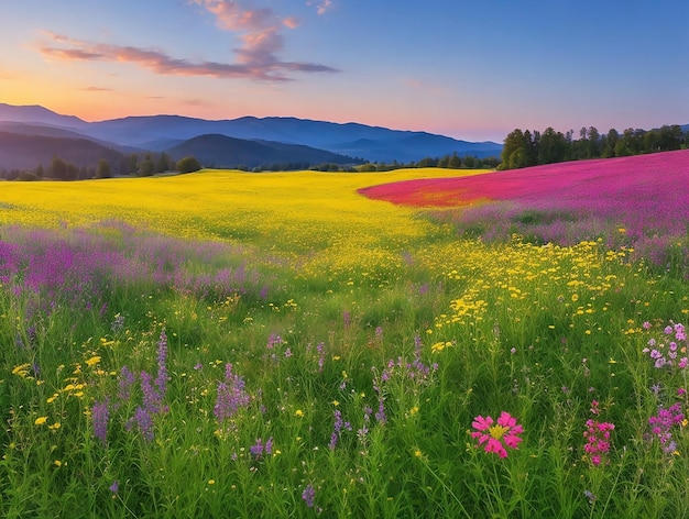 KI-generierte Landschaft einer lebendigen Wiese