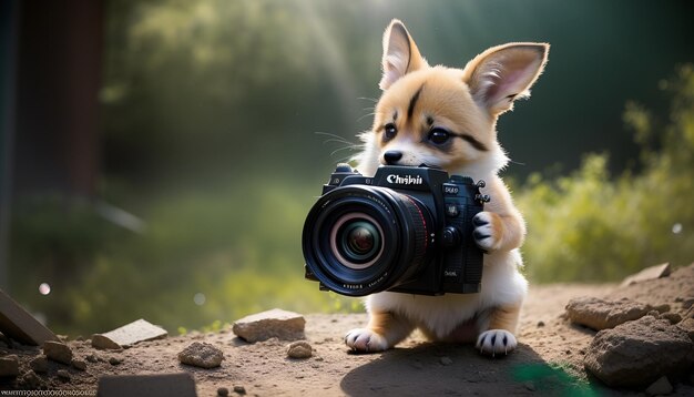 KI generierte niedliche Chibi-Tiere, die am Welttag der Fotografie teilnehmen