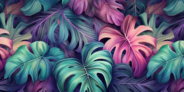 KI-generierter KI-generativer Dschungel hinterlässt exotische tropische Pastellfarben in warmen Farben