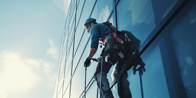 KI-generierter KI-generativer Mann, Alpinist, Wasch- und Reinigungsprofi, Arbeiter im Hochhaus