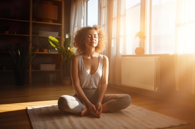 KI-generiertes Bild einer reifen Frau, die Yoga macht