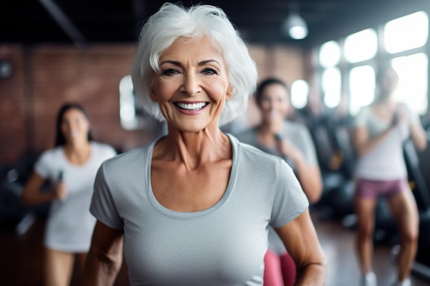 KI-generiertes Bild einer reifen Frau im Fitnessstudio