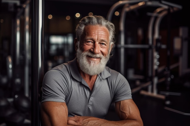 KI-generiertes Bild eines reifen Seniors im Fitnessstudio