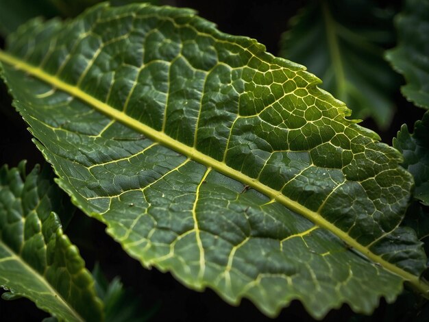 KI-generiertes Foto des Details eines grünen Blattes