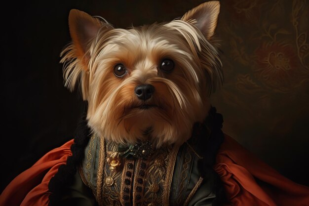 KI-generiertes KI-generatives Gemälde eines Yorkshire-Terriers in Renaissance-Kleidung