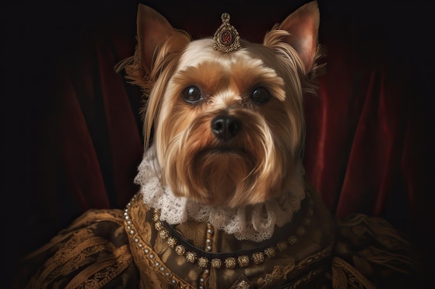 KI-generiertes KI-generatives Gemälde eines Yorkshire-Terriers in Renaissance-Kleidung