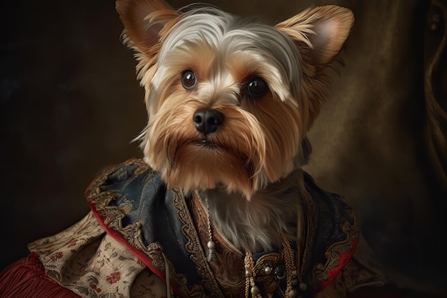 KI-generiertes KI-generatives Gemälde eines Yorkshire-Terriers in Renaissance-Kleidung