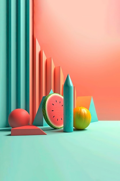 Foto ki-illustration eines bunten und minimalistischen sommerhintergrunds mit pastellroten und blauen farben