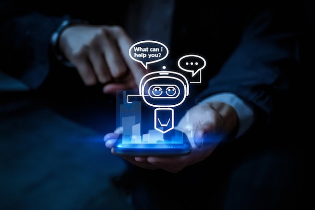 KI-Konzept eines intelligenten Roboters Konversationsbot Künstliche Intelligenz offen für Chat-Kunden