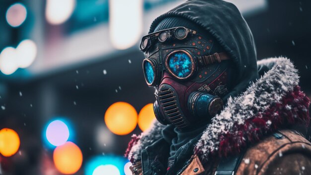 KI-Kunst Schnee Winter Cyberpunk Tapete