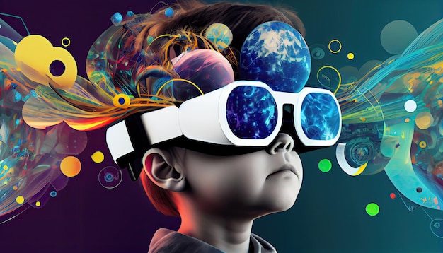 KI-Metaverse-Konzept-Collagendesign mit VR-Headset und futuristischer Smart-Brille-Technologie