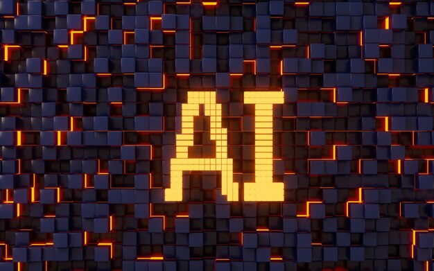 KI-Technologie mit abstrakter Würfelhintergrund-3D-Darstellung