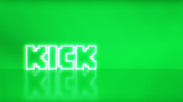 Kick-Logo in Neon auf grünem Hintergrund