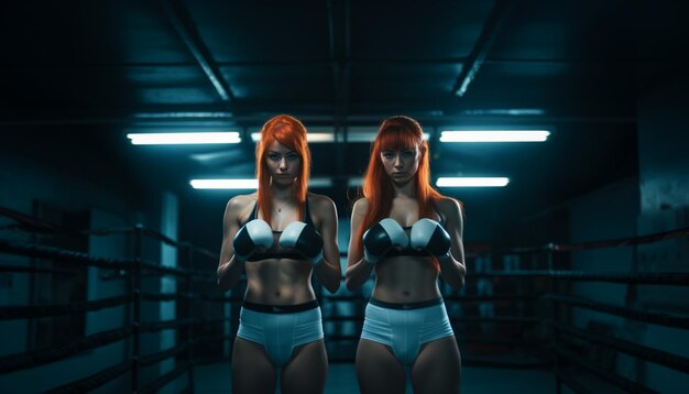 Kickboxer feminina e ilustração de boxe