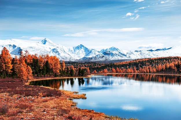 Kidelu-See im Altai-Gebirge, Sibirien, Russland. Schöne Herbstlandschaft.